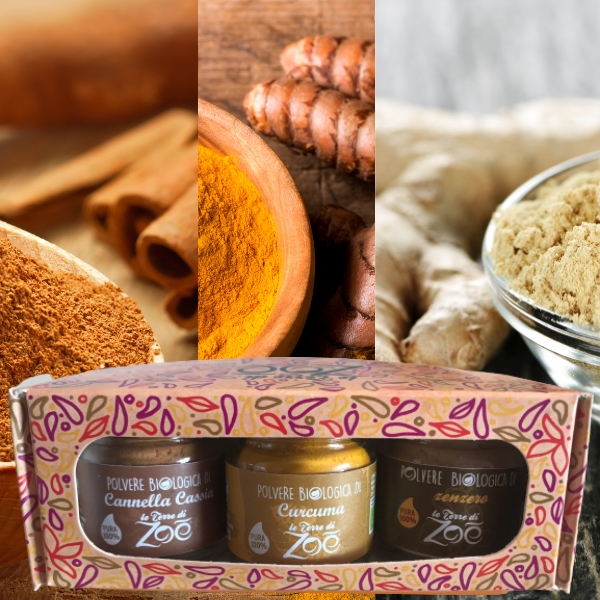 Tris Spices Cinnamon Cassia, Curcuma, Gingembre avec coffret cadeau