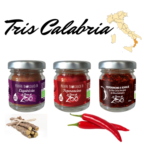 Tris Spezie Calabresi: Liquirizia, Peperoncino in polvere e a scaglie sott'olio